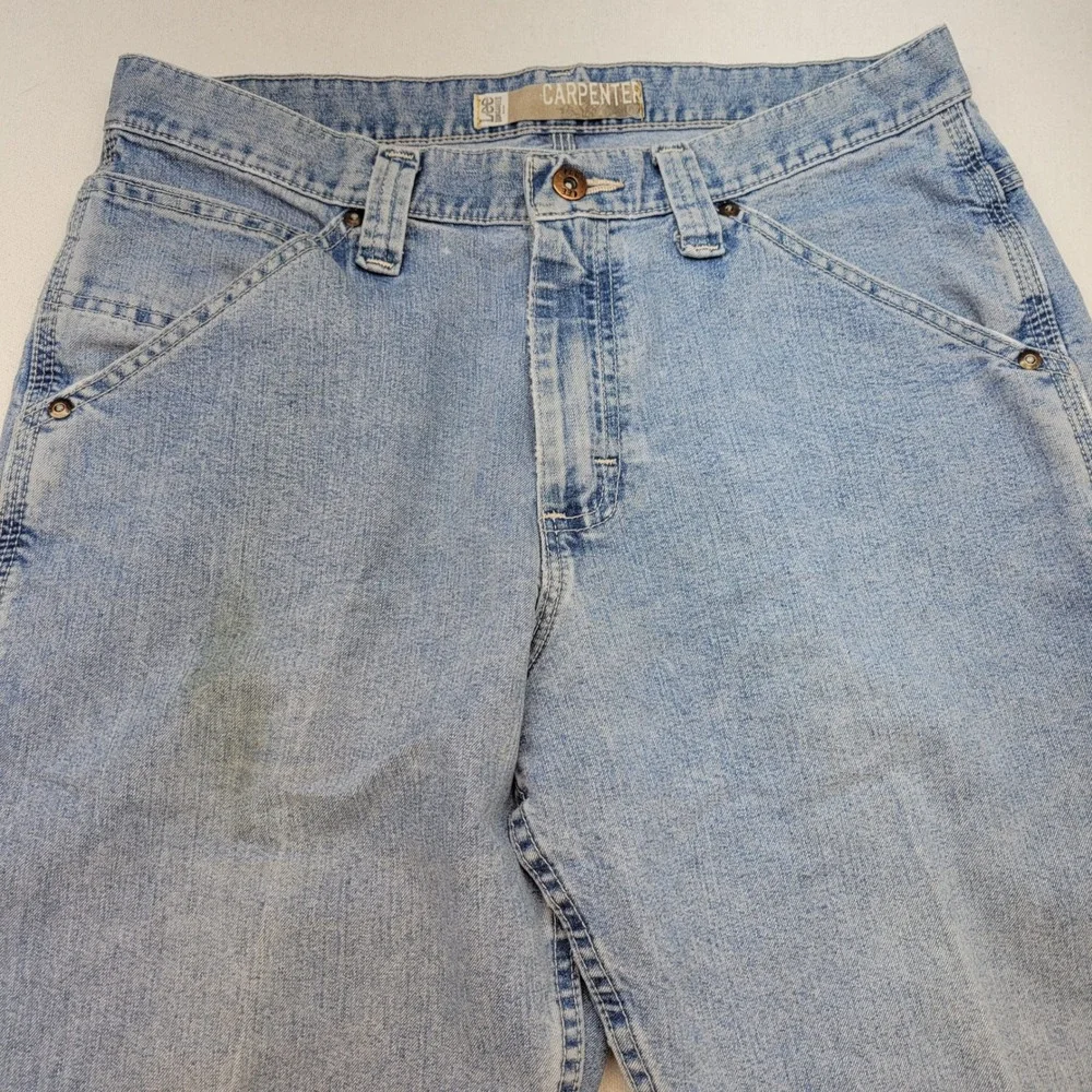 Lee Carpenter Jeans Mens 32x30 Light Wash Blue Denim Workwear Dungarees TZS-C381